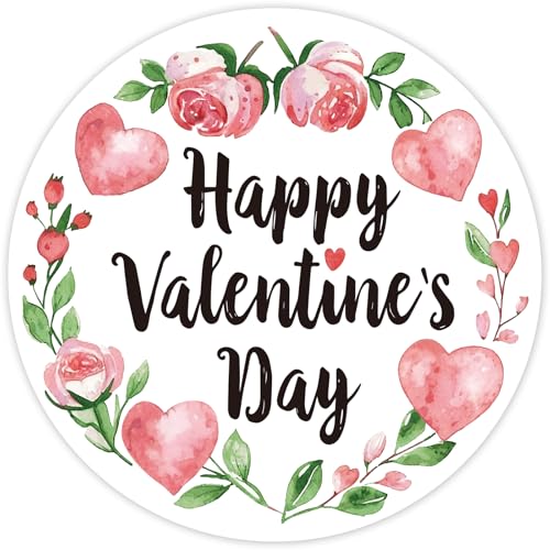 Yewfold Happy Valentines Day Stickers,2 Inch Round 60Pcs Valentines Day Stickers for Gift Wrapping, Envelopes, Cards, DIY Crafts (Rose) - Image 1