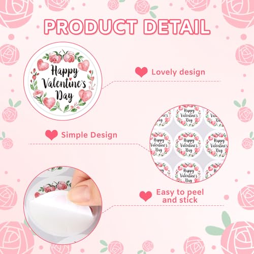 Yewfold Happy Valentines Day Stickers,2 Inch Round 60Pcs Valentines Day Stickers for Gift Wrapping, Envelopes, Cards, DIY Crafts (Rose) - Image 3