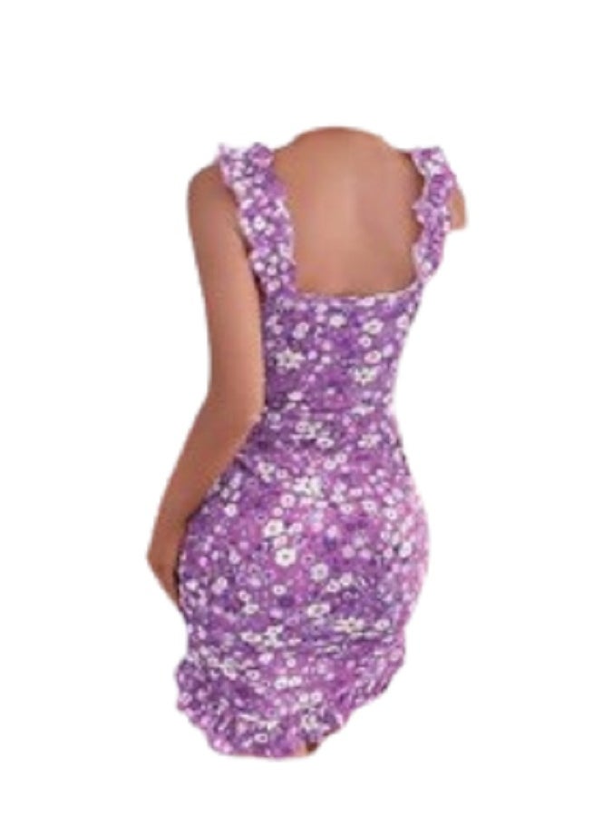 MANIKAN - Dress Nightgown Short Sleeve with Ruffle Design and Front Ties with Floral Print - Image 1