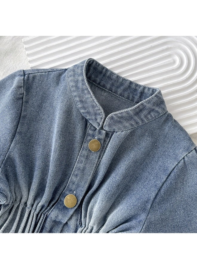 Smarties AE Girls Denim Dress with Lace Hem | Long Sleeve Button Front A-Line Dress for Toddler Girls (2-4 Years) | Casual Party Wear Baby Girl Outfit Blue - Image 4