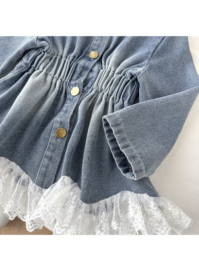 Smarties AE Girls Denim Dress with Lace Hem | Long Sleeve Button Front A-Line Dress for Toddler Girls (2-4 Years) | Casual Party Wear Baby Girl Outfit Blue - Image 5