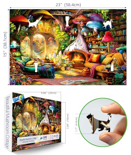 Blueforest Fantasy Mushroom House Jigsaw Puzzle 500 Pieces Cozy Interior Scene with Fireplace - Image 5