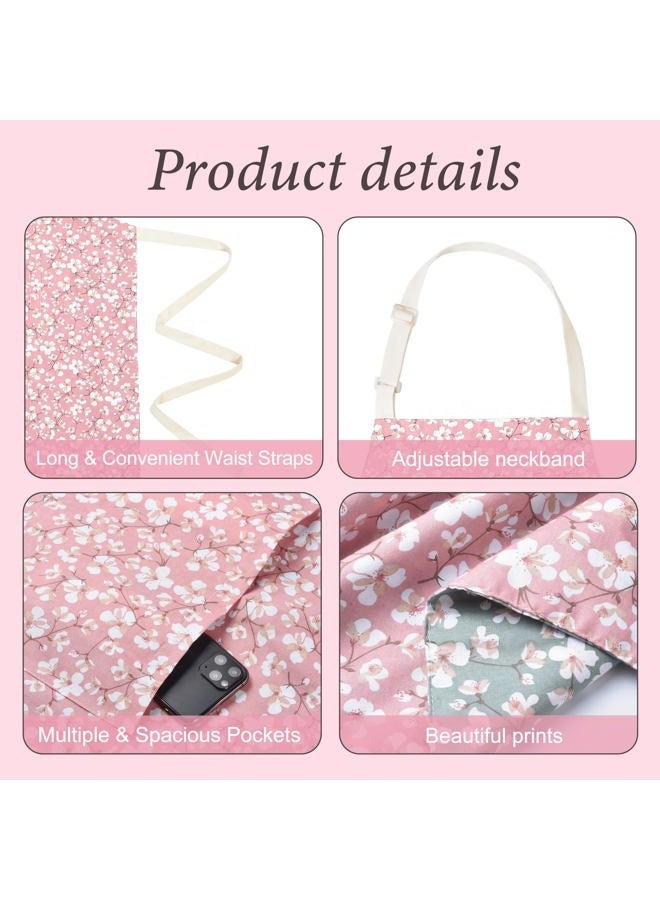 Aoomzoon Kitchen Aprons for Women with 2 Pockets,Double Sided Vintage Adjustable Apron for Gardening Cooking Arting Painting (Pink/Green) - Image 3