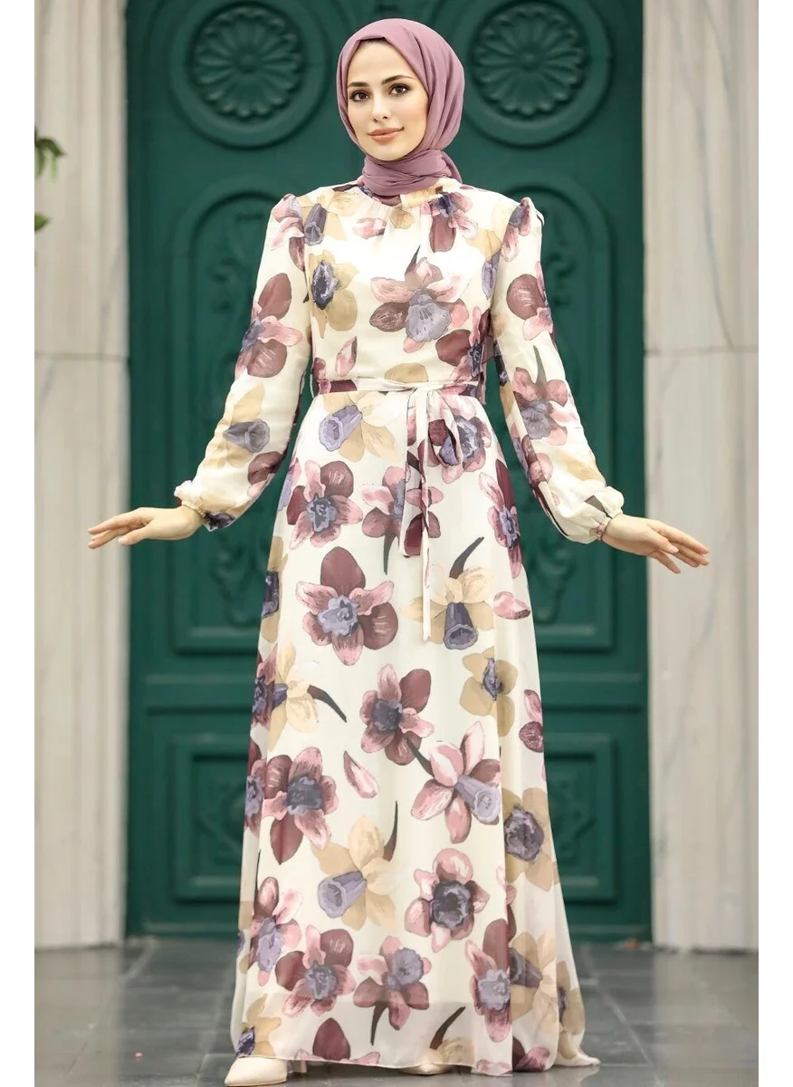 Neva Style - Dusty Rose Hijab Dress with Flower Pattern 279325GK