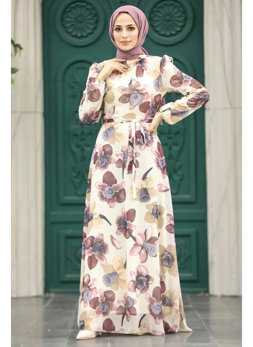 Neva Style - Dusty Rose Hijab Dress with Flower Pattern 279325GK