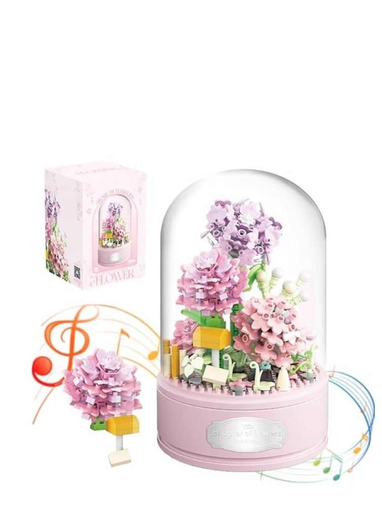 Toys & Child - Carnation Bouquet Building Kit, 624 Pcs Mini Bricks Building Blocks Plant Series with Rotating Music Box & Dust Cover, DIY Home Decor Artificial Flower Toys, Girls Boys Adults - Image 1