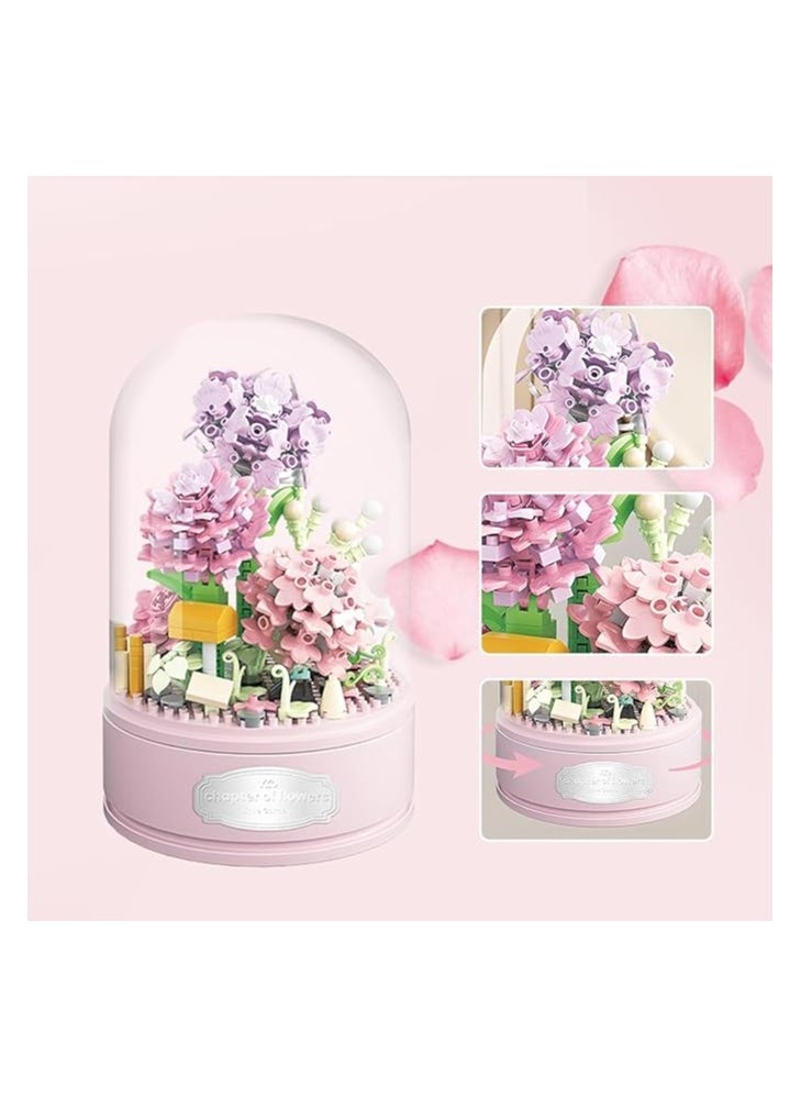 Toys & Child - Carnation Bouquet Building Kit, 624 Pcs Mini Bricks Building Blocks Plant Series with Rotating Music Box & Dust Cover, DIY Home Decor Artificial Flower Toys, Girls Boys Adults - Image 1