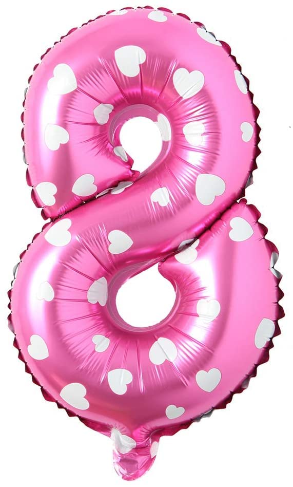 flavouredlove 16 inch Eight Foil Number Air or Helium Balloon Party Decoration Pink hearts Pack of 1 | 8 Year No. Balloons Birthday/Anniversary (Pink hearts Number 8) - Image 1