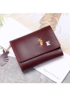 Cute Short Wallet for Women 2022 Fashionable Minimalist Solid Color Tri-fold Fresh And Lovely Design Korean Style PU Leather Burgundy