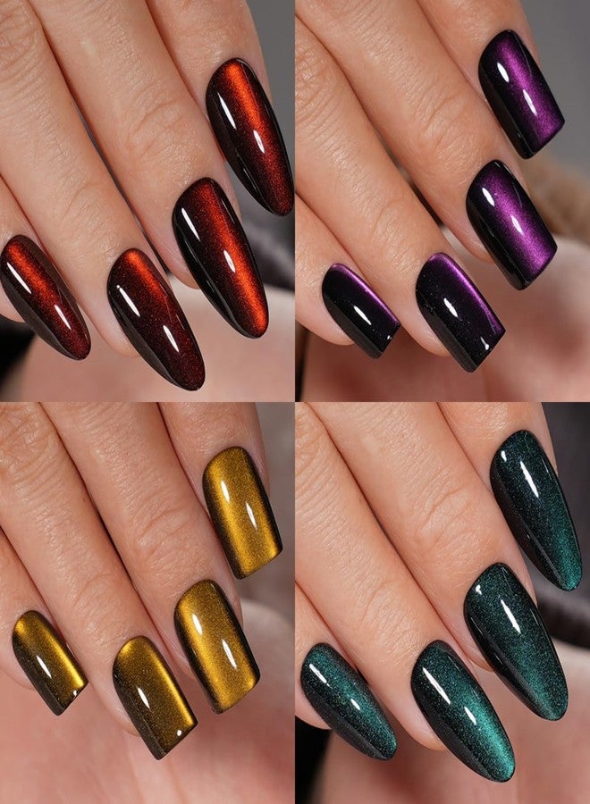 ROKHEVN Red Cat Eye Press on Nails Medium Almond Fake Nails Solid Color Design Stick on Nails Bling Glitter False Nails Glossy Acrylic Glue on Nails for Women Nails Art Decoration 30pcs - Image 4