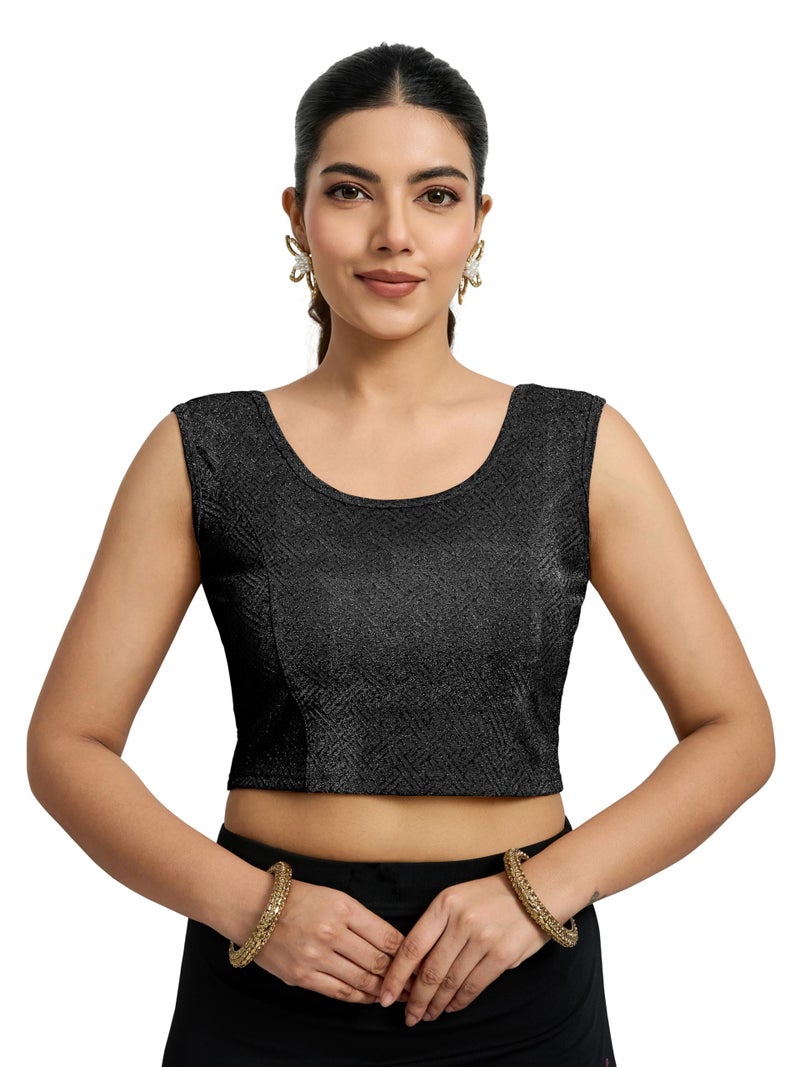 TRENDMALLS Women's Polyester Elastane Zari Stretchable Sleeveless Ready to Wear Blouse for Women (B07-Black-M) - Image 1