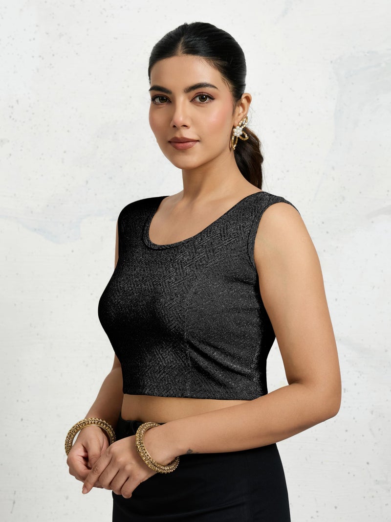 TRENDMALLS Women's Polyester Elastane Zari Stretchable Sleeveless Ready to Wear Blouse for Women (B07-Black-M) - Image 4