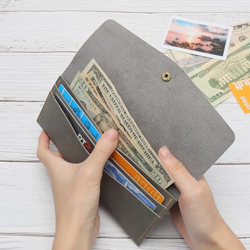 NatSumeBasics Grey Money Wallet Faux Leather Budget Money Dollar Bill Receipt Coupon Cash Holder Credit Card Organizer for Women and Men (Grey) - Image 5