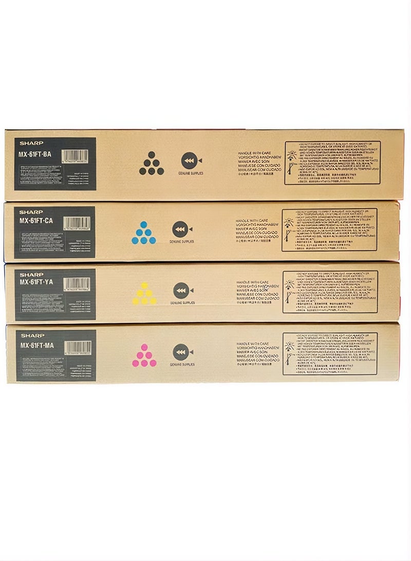 شارب خراطيش حبر شارب MX-61FT الأصلية (BA-أسود، CA-سماوي، MA-قرمزي، YA-أصفر) متوافقة للاستخدام مع طابعات شارب MX-3050N، MX-3550N، MX-4050N، MX-5050N، و MX-6050N (عبوة 4) - Image 1