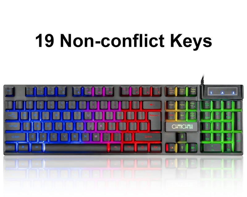 CHONCHOW Keyboard and Mouse Gaming LED Wired Combo with Emitting Character Keyboard 4800DPI 2 Side Button USB Mouse Rainbow Backlit Mechanical Feeling Compatible with PC Raspberry Pi Mac Xbox one ps4 - Image 4