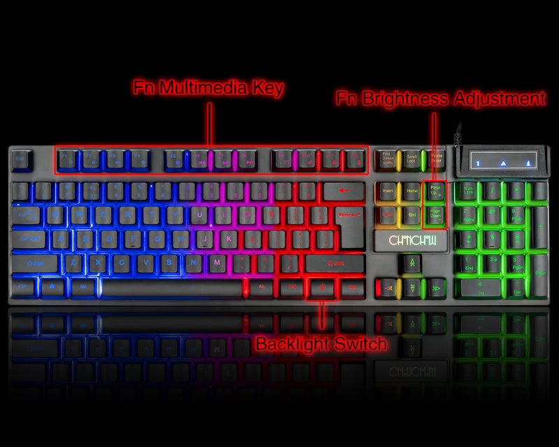 CHONCHOW Keyboard and Mouse Gaming LED Wired Combo with Emitting Character Keyboard 4800DPI 2 Side Button USB Mouse Rainbow Backlit Mechanical Feeling Compatible with PC Raspberry Pi Mac Xbox one ps4 - Image 3
