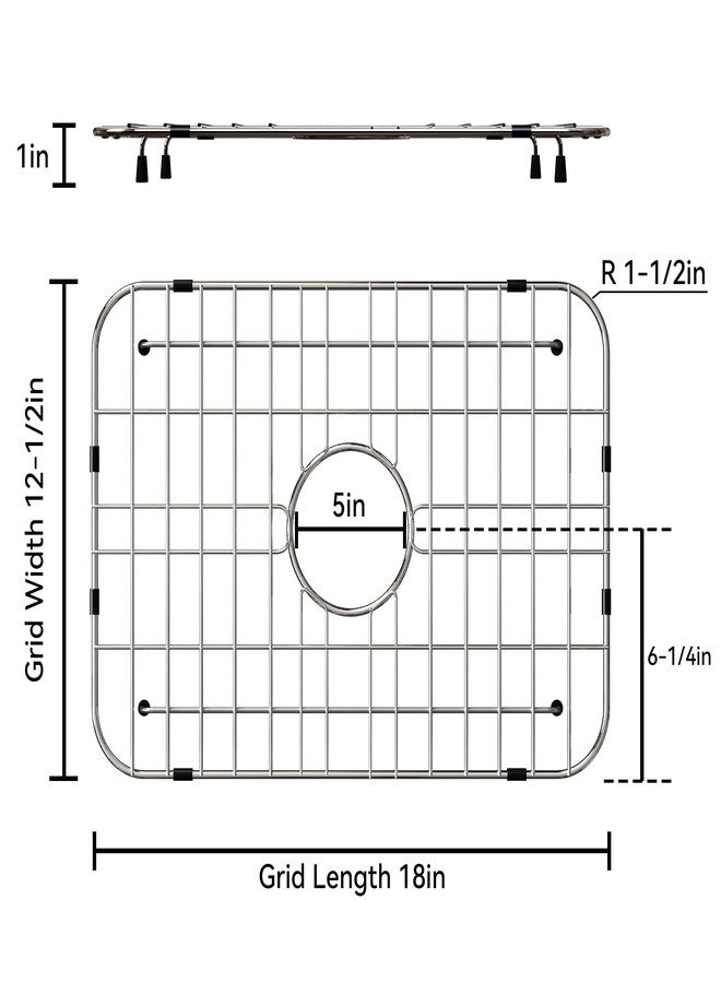 Frsmvati Sink Grid 18" X 12-1/2", Centered Drain with Corner Radius 1-1/2" Stainless Steel Material for Sink (18 X 12" Centered Drain) - Image 2