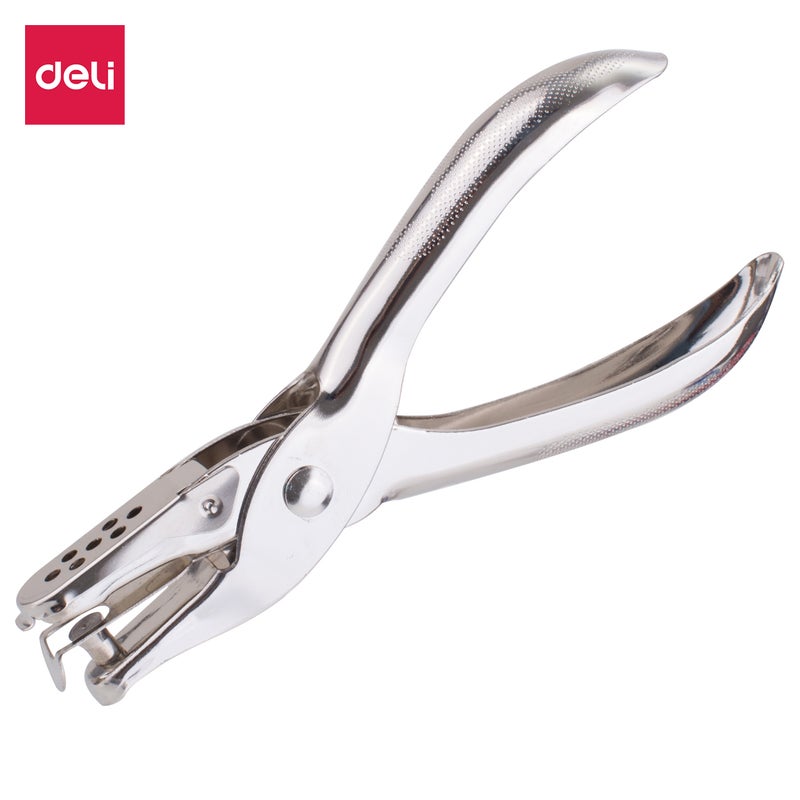 Deli E0114 One-Hole Paper Punch, 8-Sheet Capacity, 6mm Hole, Silver - Image 1
