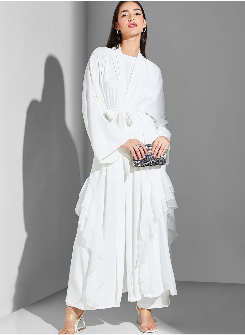 Namshi x Modanisa - Ruffle Tie Detail Abaya - Image 1