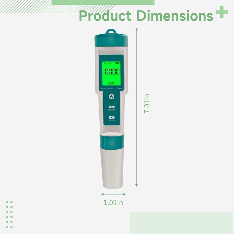 Digital Ph Meter, 7-in-1 Water Quality Tester for Water, Ec, Salinity, Orp, Sg, Mineral Content, Temp Backlight, Accurate Measurement for Aquariums, Pools, Food, More - Image 2