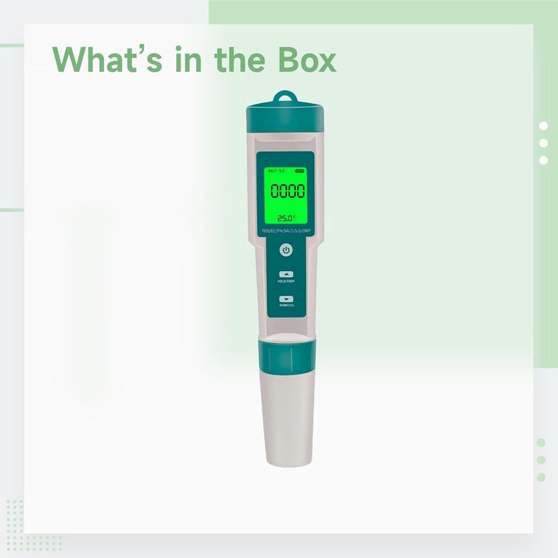 Digital Ph Meter, 7-in-1 Water Quality Tester for Water, Ec, Salinity, Orp, Sg, Mineral Content, Temp Backlight, Accurate Measurement for Aquariums, Pools, Food, More - Image 5