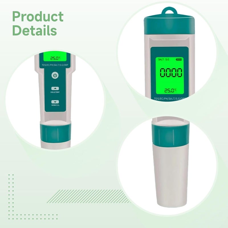 Digital Ph Meter, 7-in-1 Water Quality Tester for Water, Ec, Salinity, Orp, Sg, Mineral Content, Temp Backlight, Accurate Measurement for Aquariums, Pools, Food, More - Image 4