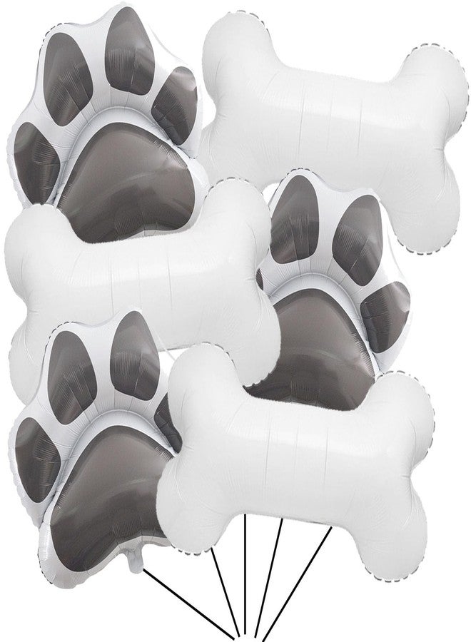 DYT 6 Pcs Dog Bone & Paw Print Foil Balloons, 30 Inch, White, Reusable, Pet Birthday Party Decoration Supplies - Image 1