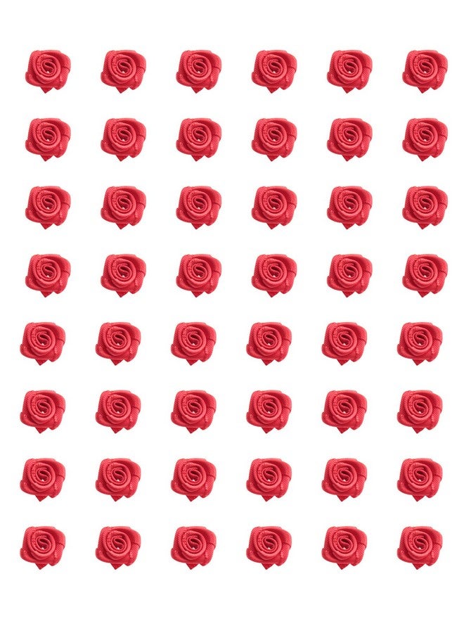 Ruwado 50 Pcs Satin Ribbon Roses Mini Flowers Boutique Applique Sewing Embellishment Supplies For Diy Craft Project Scrapbooking Wedding Theme Parties Home Decoration (Red) - Image 1