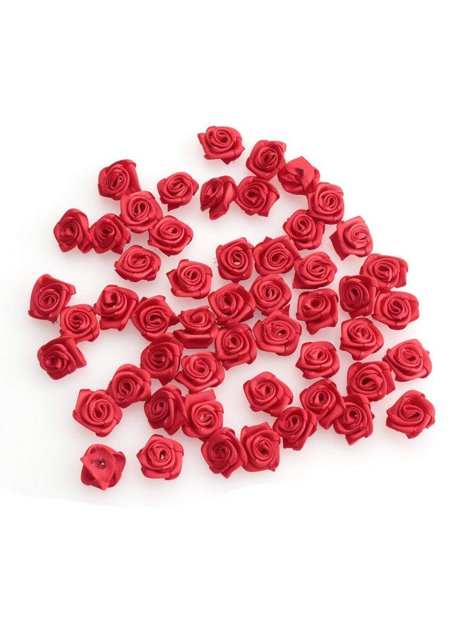 Ruwado 50 Pcs Satin Ribbon Roses Mini Flowers Boutique Applique Sewing Embellishment Supplies For Diy Craft Project Scrapbooking Wedding Theme Parties Home Decoration (Red) - Image 2