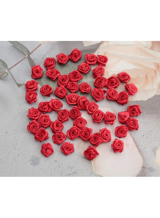 Ruwado 50 Pcs Satin Ribbon Roses Mini Flowers Boutique Applique Sewing Embellishment Supplies For Diy Craft Project Scrapbooking Wedding Theme Parties Home Decoration (Red) - Image 3