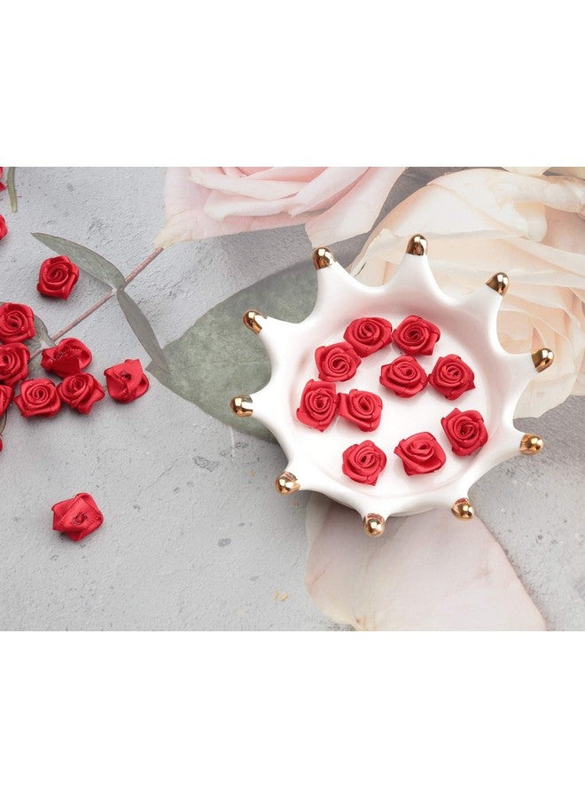 Ruwado 50 Pcs Satin Ribbon Roses Mini Flowers Boutique Applique Sewing Embellishment Supplies For Diy Craft Project Scrapbooking Wedding Theme Parties Home Decoration (Red) - Image 4