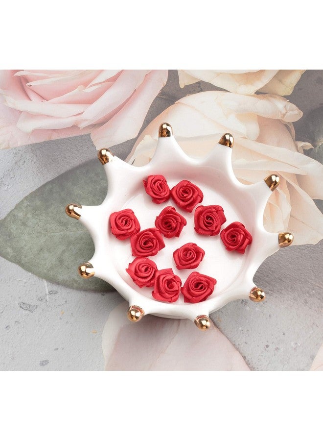 Ruwado 50 Pcs Satin Ribbon Roses Mini Flowers Boutique Applique Sewing Embellishment Supplies For Diy Craft Project Scrapbooking Wedding Theme Parties Home Decoration (Red) - Image 5