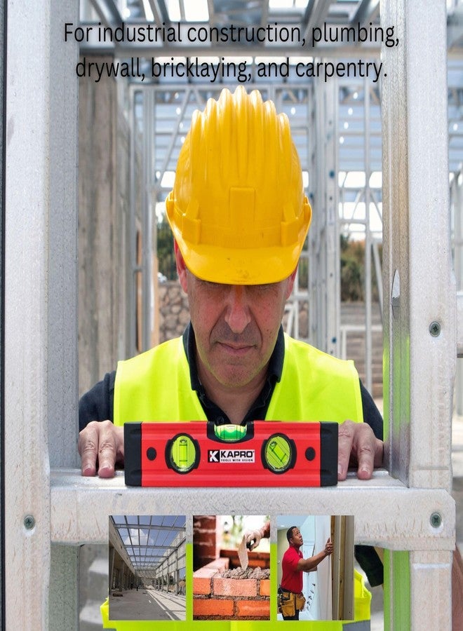 Kapro - 779T Magnetic Aluminum Torpedo Level - Features Shockproof Acrylic Vials, Rubber Endcaps, and Wall Grip - Magnetic - VPA Tested - 9” - Image 2