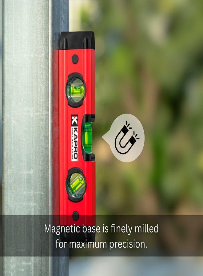 Kapro - 779T Magnetic Aluminum Torpedo Level - Features Shockproof Acrylic Vials, Rubber Endcaps, and Wall Grip - Magnetic - VPA Tested - 9” - Image 4