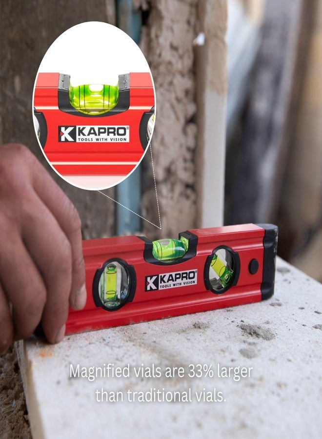 Kapro - 779T Magnetic Aluminum Torpedo Level - Features Shockproof Acrylic Vials, Rubber Endcaps, and Wall Grip - Magnetic - VPA Tested - 9” - Image 3