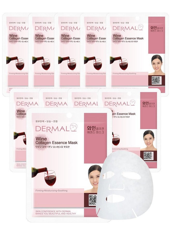 DERMAL Wine Collagen Essence Korean Facial Mask Sheet Pack Of 10 Hydrating & Revitalizing Tired Skin Elasticity Radiant Skin Hypoallergenic Skin Friendly Sheet - Image 1