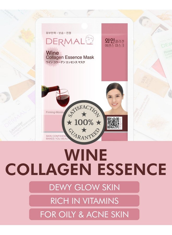 DERMAL Wine Collagen Essence Korean Facial Mask Sheet Pack Of 10 Hydrating & Revitalizing Tired Skin Elasticity Radiant Skin Hypoallergenic Skin Friendly Sheet - Image 2