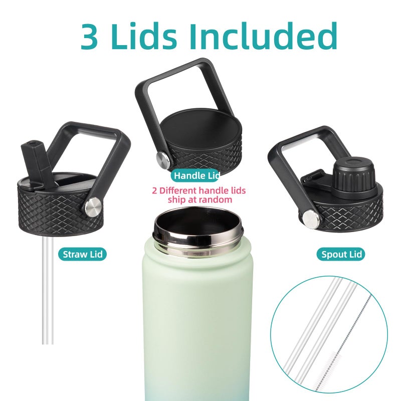 Konokyo Insulated Water Bottle 24oz Stainless Steel Sport Bottles with 3 Lids,Mint - Image 3