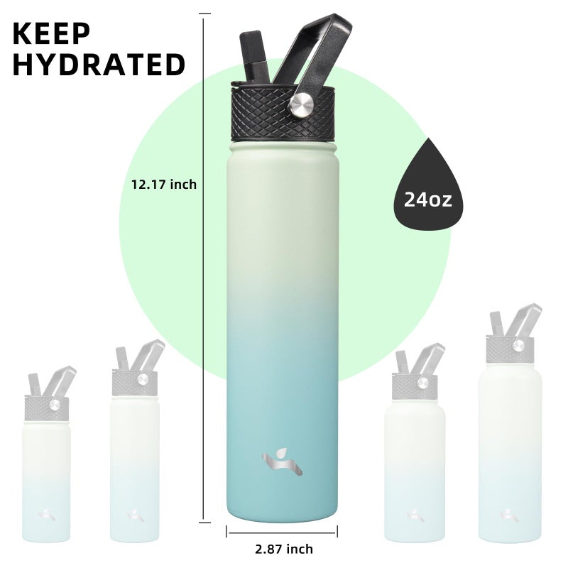 Konokyo Insulated Water Bottle 24oz Stainless Steel Sport Bottles with 3 Lids,Mint - Image 5