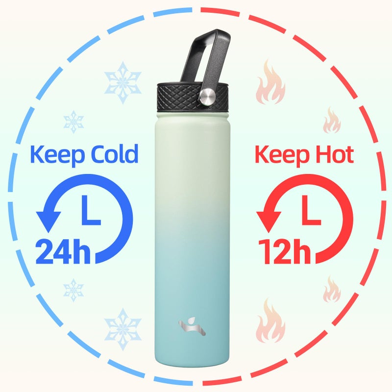 Konokyo Insulated Water Bottle 24oz Stainless Steel Sport Bottles with 3 Lids,Mint - Image 2