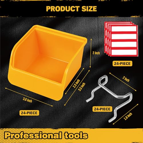 ELEAD Pegboard Bins Organizer Set 24Pack Durable Storage Tray for Screws Nuts Bolts Hardware Crafts Accessories Fits Standard Pegboards 24 Labels for Garage Workshop Craft Room - Image 3