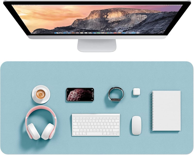 Hsurbtra Desk Pad, 35.5" x 17" PU Leather Desk Mat, XXL Extended Mouse Pad, Waterproof Desktop Blotter Protector, Non-Slip Ultra Thin Large Laptop Keyboard Writing Mat for Office Home, Lake Blue - Image 1