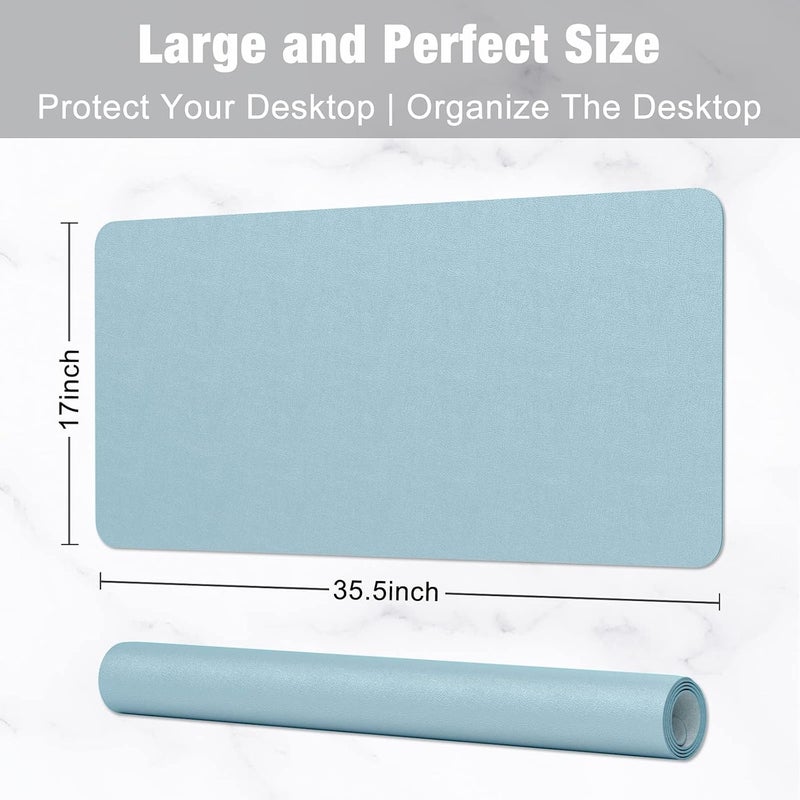 Hsurbtra Desk Pad, 35.5" x 17" PU Leather Desk Mat, XXL Extended Mouse Pad, Waterproof Desktop Blotter Protector, Non-Slip Ultra Thin Large Laptop Keyboard Writing Mat for Office Home, Lake Blue - Image 3