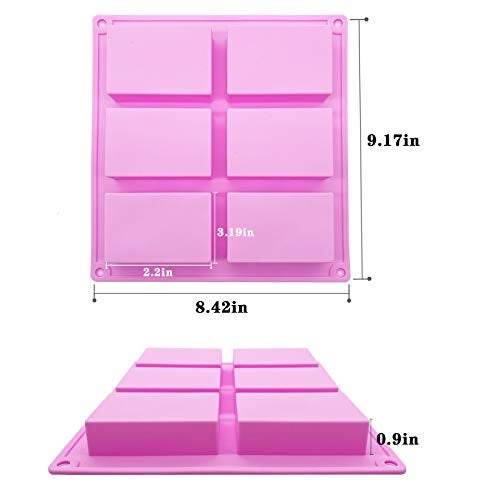 QPEY Silicone Soap Molds, 6 Cavity Rectangle Molds for Craft Soap, Cake, Chocolate & Ice Cube Trays - Set of 3 (Blue, Purple & Pink) - Image 2