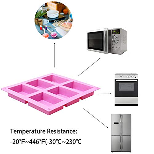 QPEY Silicone Soap Molds, 6 Cavity Rectangle Molds for Craft Soap, Cake, Chocolate & Ice Cube Trays - Set of 3 (Blue, Purple & Pink) - Image 3