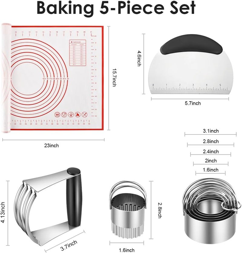 MINO ANT Pastry Cutter, Biscuit Cutter, Dough Scraper, Silicone Baking Mats, Stainless Steel Pastry Blender Set, Dough Cutter Biscuit Cutter Baking Pastry Mat Dough Blender Tools & Pastry Utensils (5 Pcs/Set) - Image 3