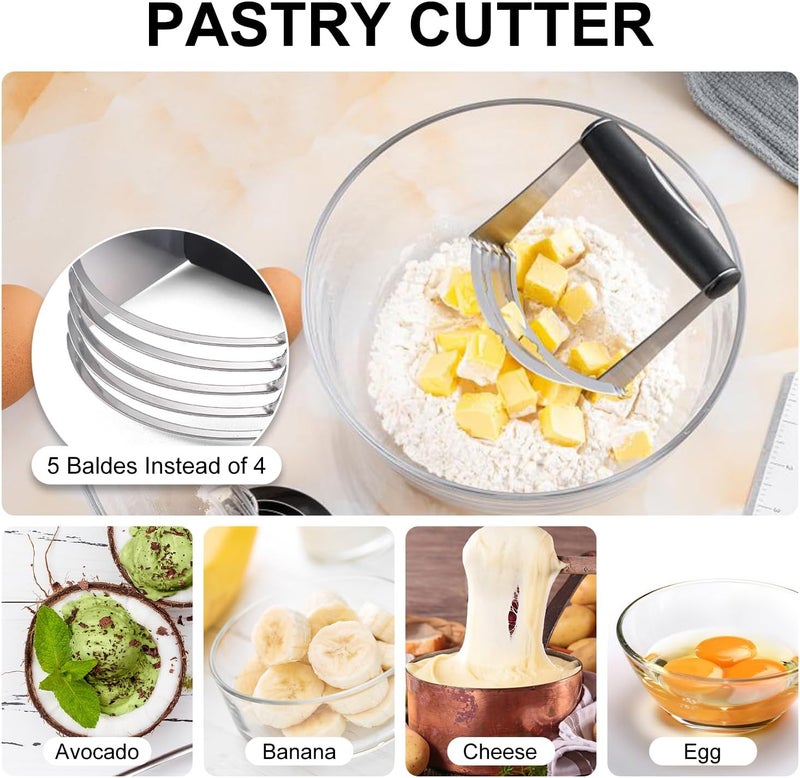 MINO ANT Pastry Cutter, Biscuit Cutter, Dough Scraper, Silicone Baking Mats, Stainless Steel Pastry Blender Set, Dough Cutter Biscuit Cutter Baking Pastry Mat Dough Blender Tools & Pastry Utensils (5 Pcs/Set) - Image 5