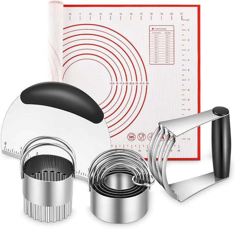 MINO ANT Pastry Cutter, Biscuit Cutter, Dough Scraper, Silicone Baking Mats, Stainless Steel Pastry Blender Set, Dough Cutter Biscuit Cutter Baking Pastry Mat Dough Blender Tools & Pastry Utensils (5 Pcs/Set) - Image 1