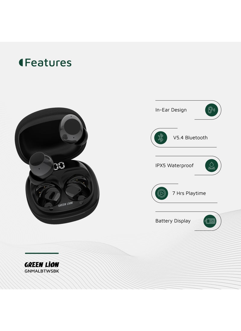 GREEN LION Malbun True Wireless Earbuds with ENC and Dual Microphone / Battery Display / Truewireless Headphones / Hands-Free Calling / In-Ear Design - Black  - Image 2