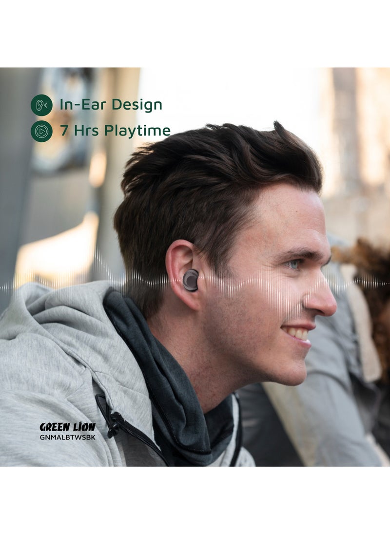 GREEN LION Malbun True Wireless Earbuds with ENC and Dual Microphone / Battery Display / Truewireless Headphones / Hands-Free Calling / In-Ear Design - Black  - Image 3